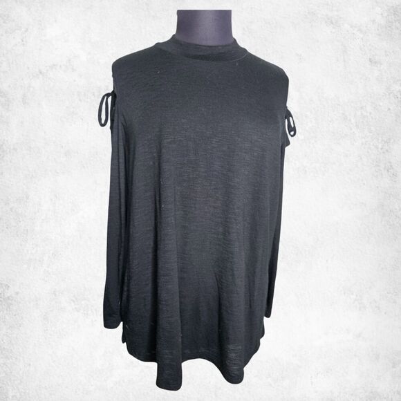 Lane Bryant Black Cold Shoulder Top 22/24 Plus Size Tie Sleeve Modal Blend Tunic - Picture 5 of 7